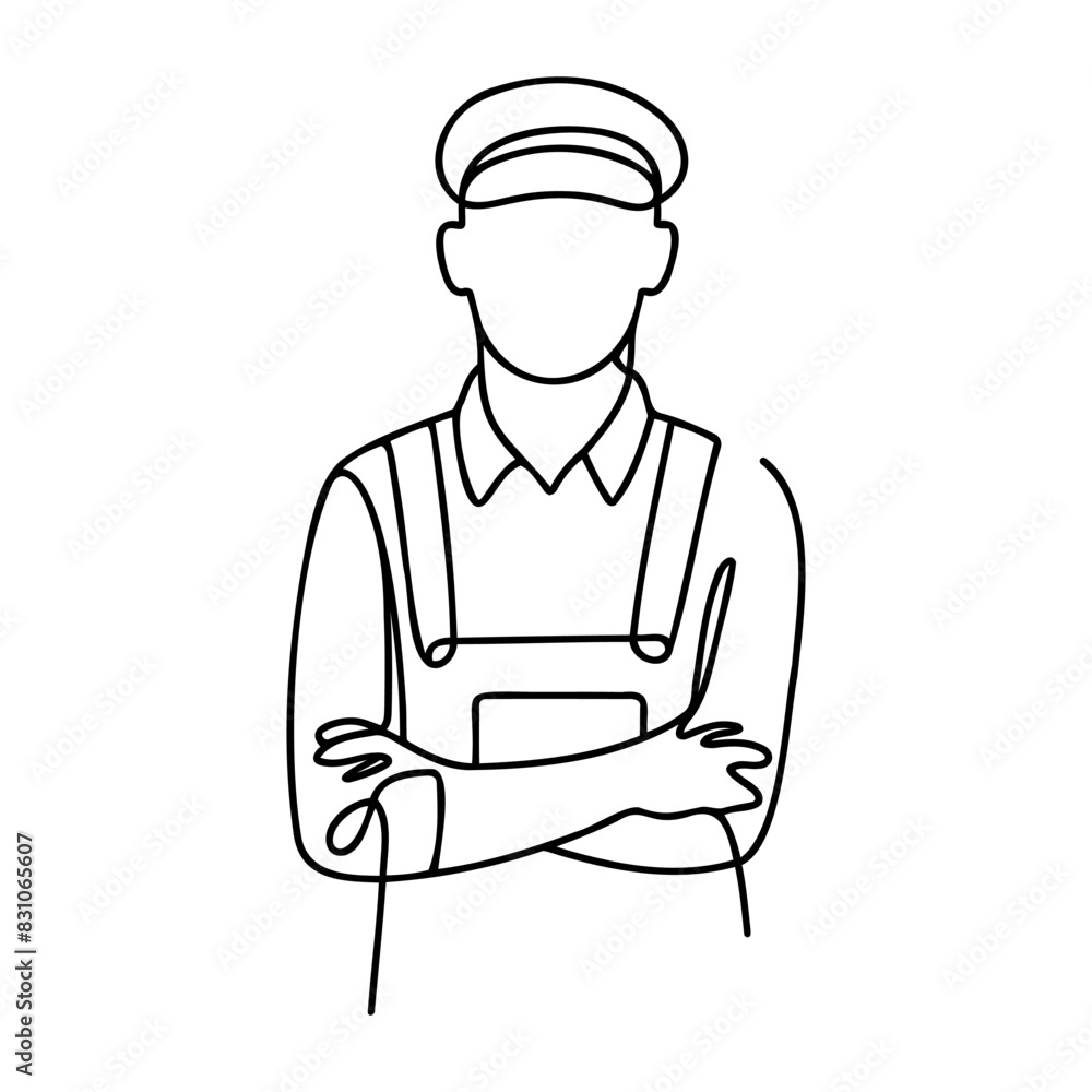 Single continuous line drawing of a young man mechanic, Professional work