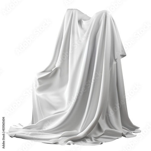 White Cloth Drape Covering Furniture, Isolated on a White Background, Graphic Resource