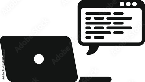 Vector illustration of a laptop with a speech bubble icon, symbolizing online communication