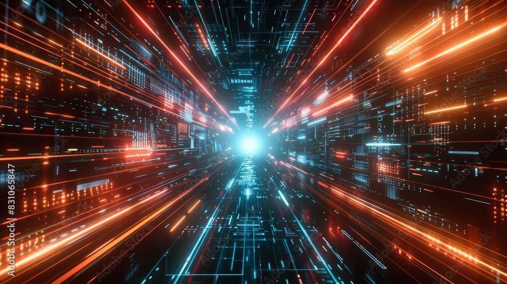 abstract technology background with glowing neon fast speed light in empty space futuristic scifi 3d illustration abstract technology background with glowing neon fast speed light in empty space futuristic scifi 3d illustration
