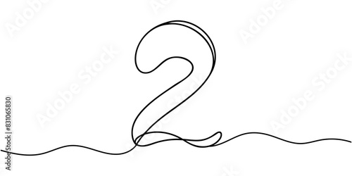 Number 2 in continuous line drawing style. Line art of number two. Vector illustration.