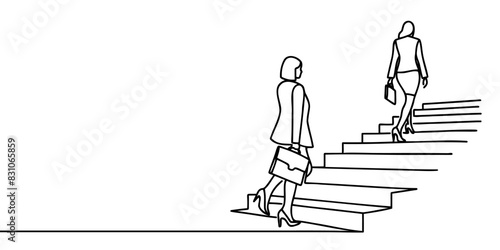 business and education concept. Woman climbing stairs continuous one line drawing