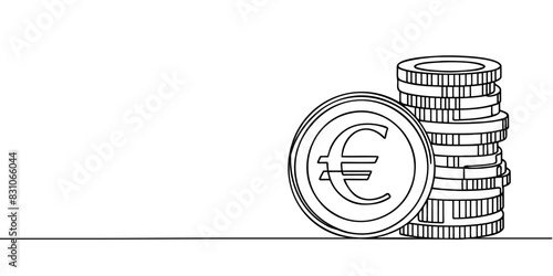Single continuous line drawing of a euro currency. One continuous line of a euro currency sign. Vector illustration