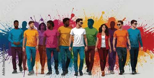 Vector illustration of LGBTQ people together. Lesbian, gay, bisexual, transgender queer community.