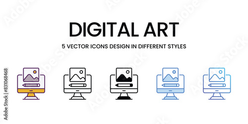 Digital Art icons vector set stock illustration.