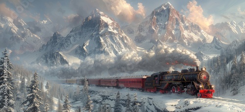 Vintage Steam Train Journey Through Icy Mountains: A Majestic Adventure 
