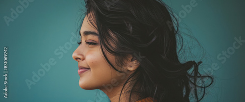 close up view of young beautiful indian woman face