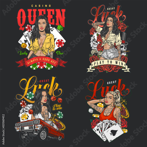 Casino queens colorful set stickers
