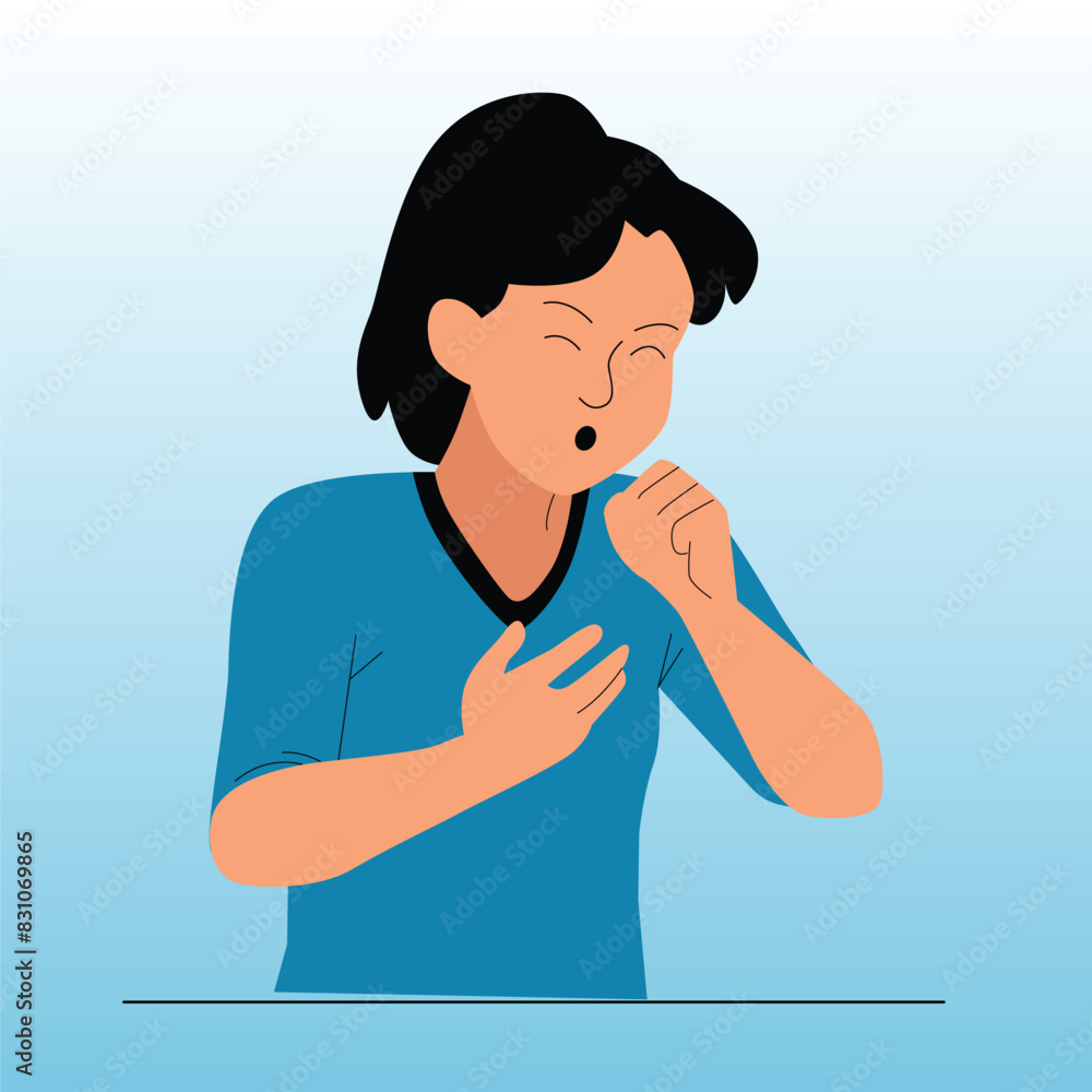 Closeup portrait of sick young woman about to throw up, vomit on a blue background Closeup portrait of sick young woman about to throw up, vomit on a blue background