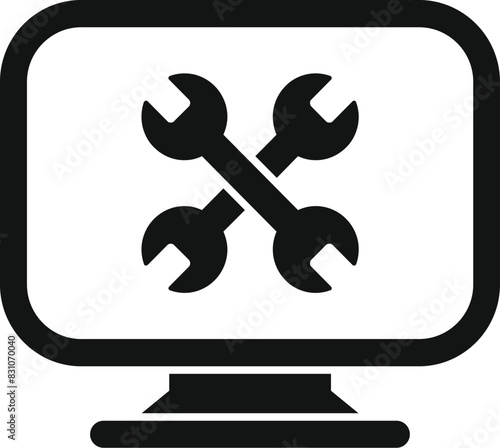 Computer repair concept icon with technical support and maintenance service for information technology. Wrench tool for fixing and troubleshooting hardware and software problems