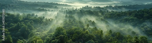 The mist draped over the woodlands  creating an ethereal aura when viewed from a bird s eye perspective.