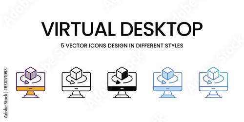 Virtual Desktop icons vector set stock illustration.