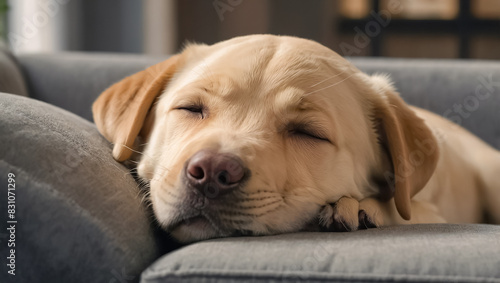 Cute Labrador dog sleeping on the sofa home