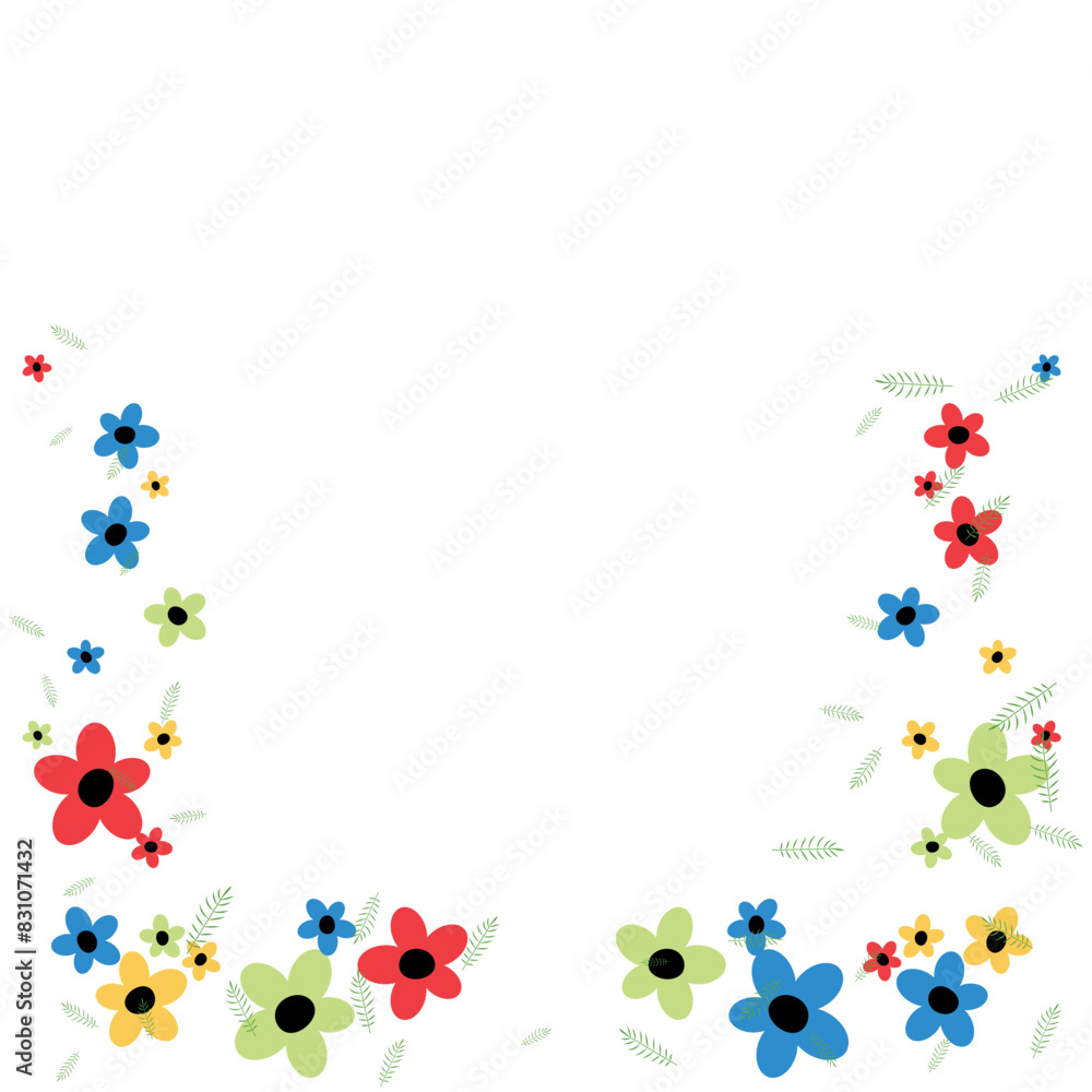 Decorative flowers and leaves. Cute Floral Pattern with Simple Small Flowers Decorative flowers and leaves. Cute Floral Pattern with Simple Small Flowers