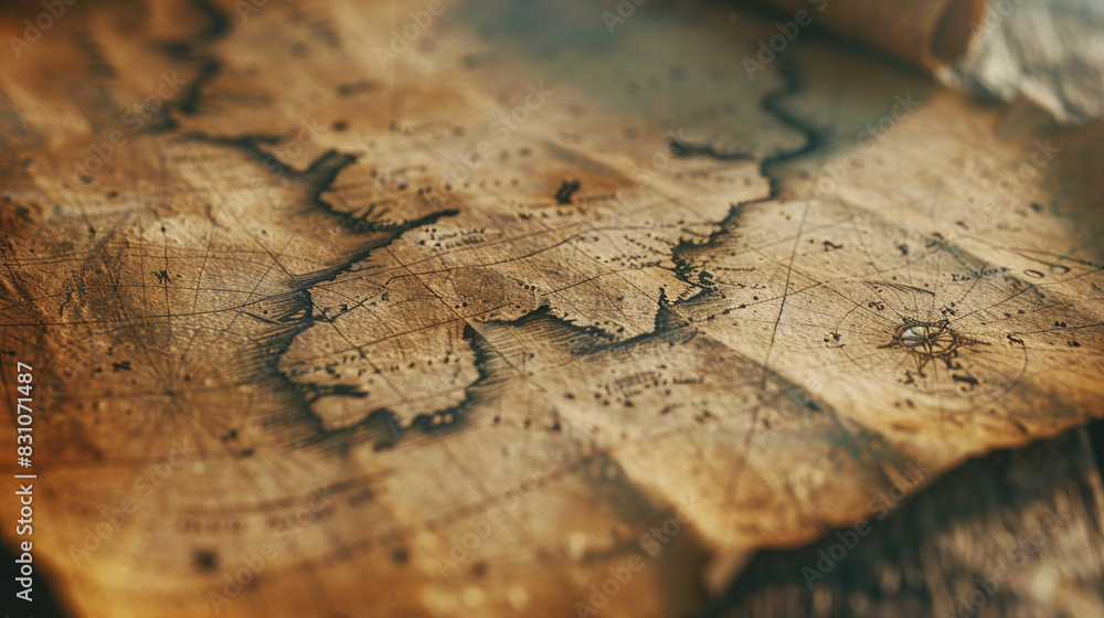Weathered Map: Tracing Paths of Ancient Adventurers Weathered Map: Tracing Paths of Ancient Adventurers