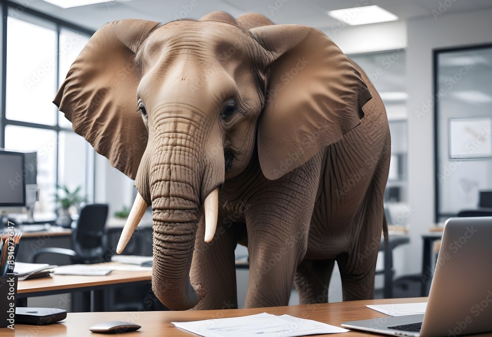 Fototapeta premium The elephant in the room, a difficult situation that people do not want to talk about.