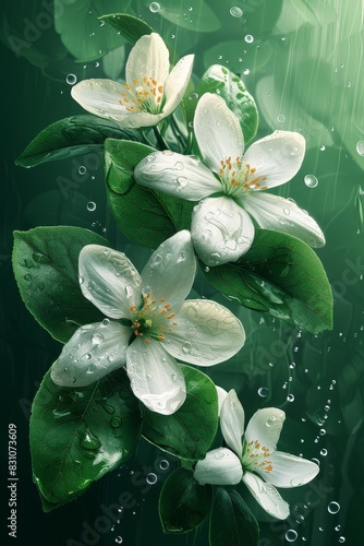 White Flowers on Green Background