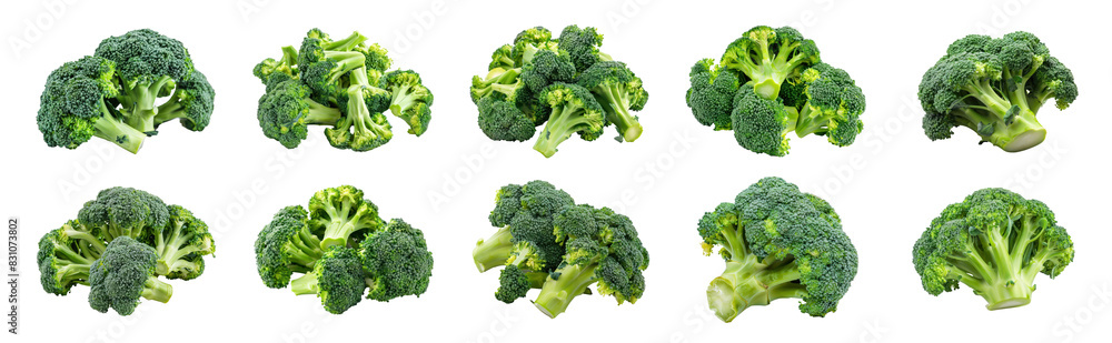 Fresh green broccoli heads isolated, cut out - stock png. Fresh green broccoli heads isolated, cut out - stock png.