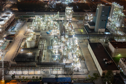 Petroleum chemical factory illuminated at night