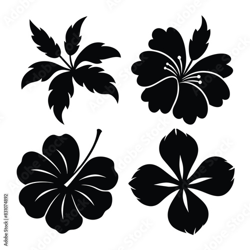 Set of Hibiscus Flower outline icon black vector on white background