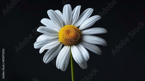 White Daisy Flower with Yellow Center Against Dark Background Closeup Botanical Nature 