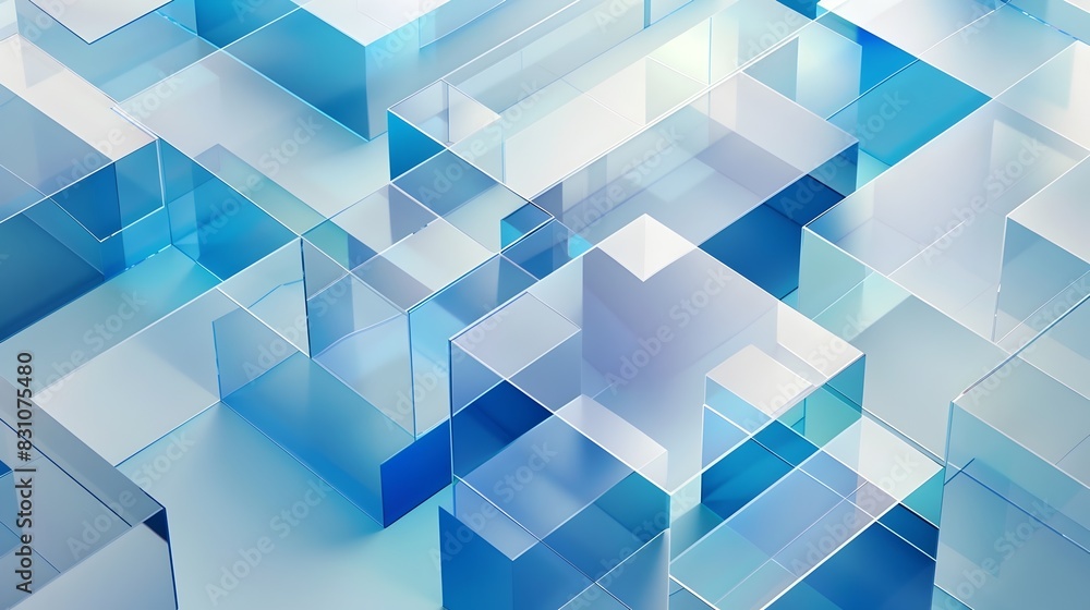 © pkproject - Translucent Geometric Shapes in Icy Blue Gradient Background