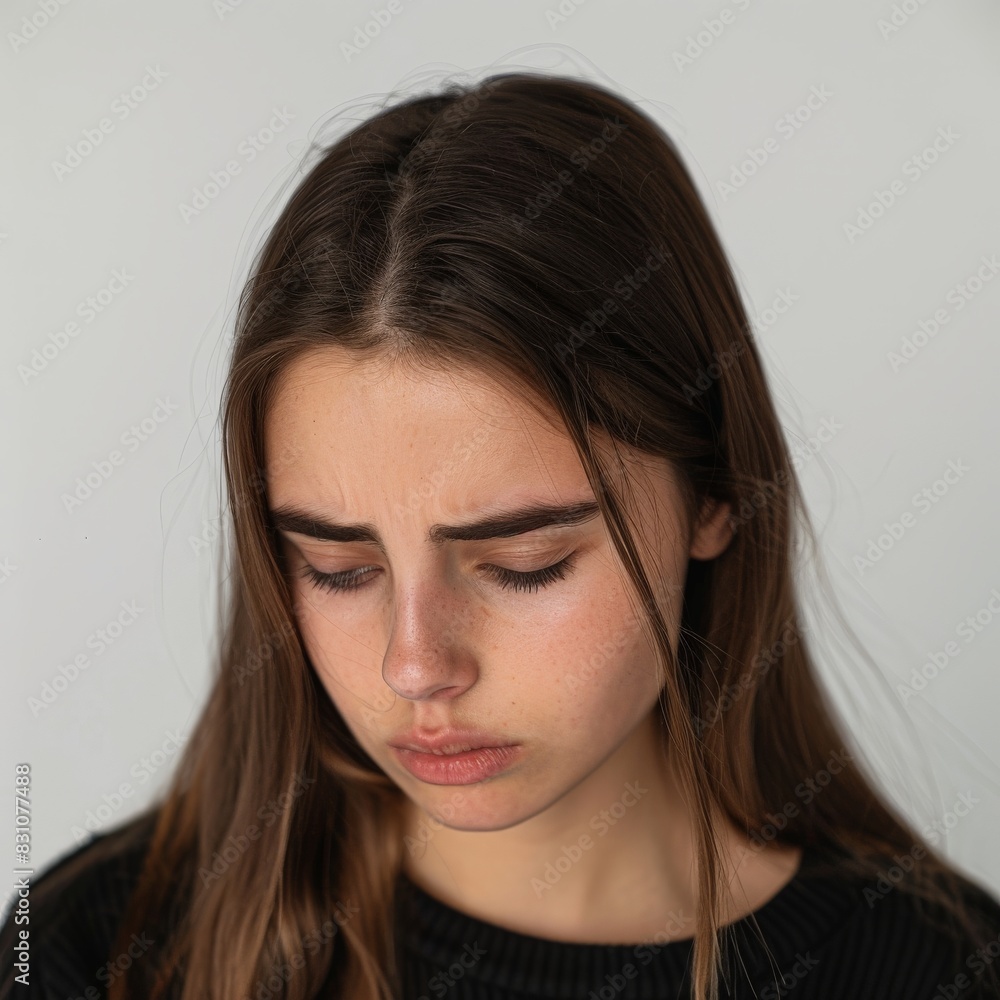 girl or young woman with upset expression, reflecting sadness and introspection. Emotional intelligence concept girl or young woman with upset expression, reflecting sadness and introspection. Emotional intelligence concept