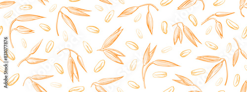 Oat spike, seed endless background. Vector pattern