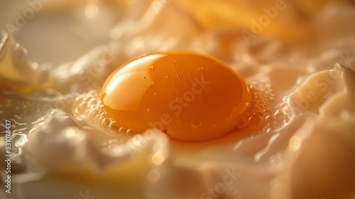 a single egg yolk, nestled within the soft, white albumen, glowing with a warm, inviting hue