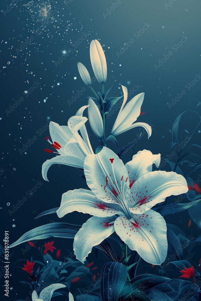 Fototapeta premium White Flowers on Blue Background