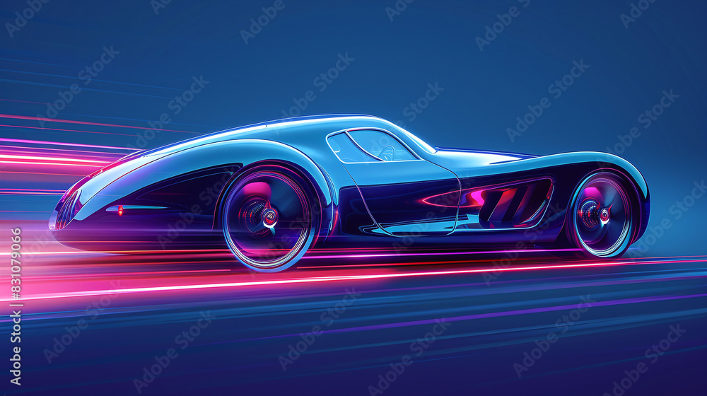 Sleek Futuristic Blue Sports Car Racing with Neon Lights on a Dynamic Abstract Background Sleek Futuristic Blue Sports Car Racing with Neon Lights on a Dynamic Abstract Background