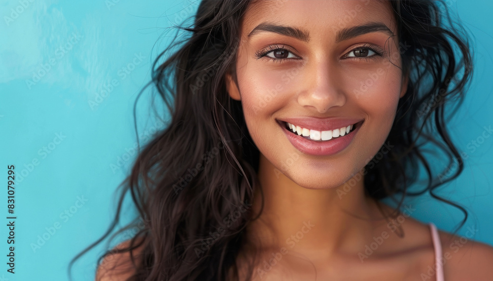 Obraz premium close up view of young beautiful indian woman face