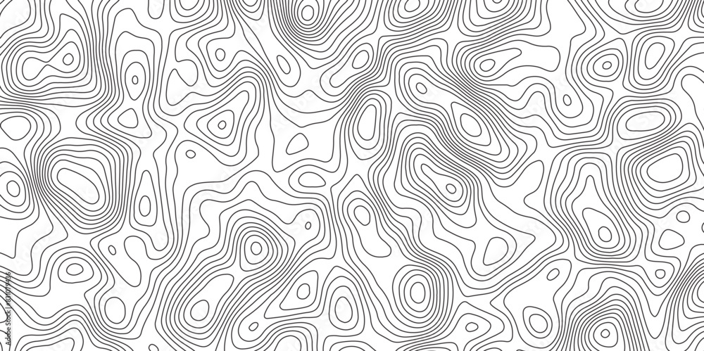Abstract topographic contours map background. Topographic map and landscape terrain texture grid. Modern design with White background with topographic wavy pattern design.  Black-white background.