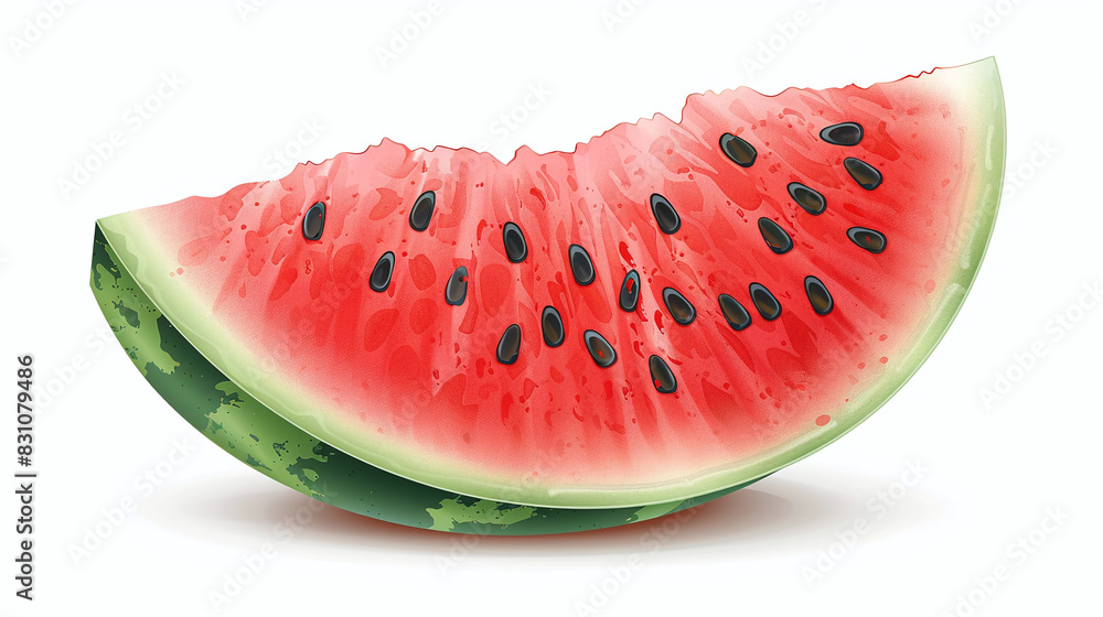Fresh Juicy Watermelon Slice with Black Seeds Summer Refreshing Fruit Green Rind White Background Fresh Juicy Watermelon Slice with Black Seeds Summer Refreshing Fruit Green Rind White Background