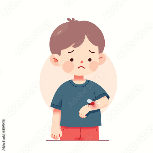 Illustration of a child bitten by an insect on the arm
