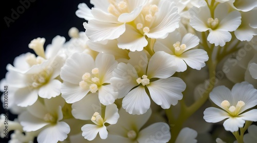 Close up of soft white coral flowers in full bloom, creating a delicate and ethereal floral composition. © mischenko