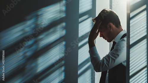 Upset businessman banging his head against wall in despair looks stressed having problems at work bankruptcy business failure unsuccessful negotiations project loss failed job intervie   Generative AI