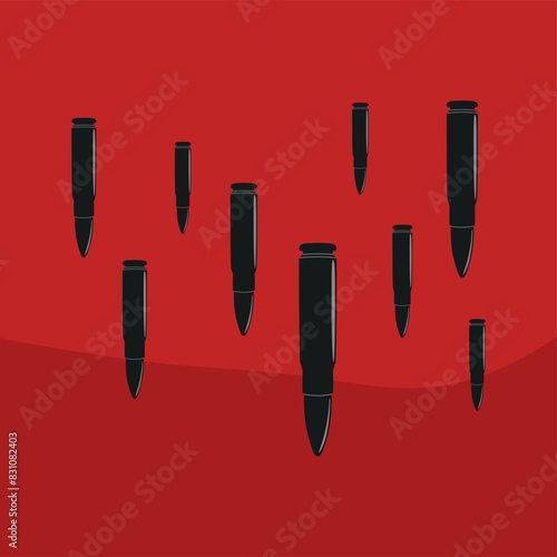vector firearm ammunition, falling long lead bullets, shot gun bullets.