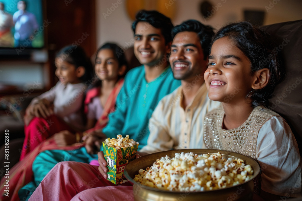 happy indian family watching movie together happy indian family watching movie together