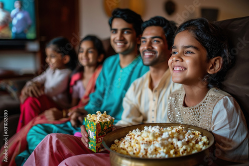 happy indian family watching movie together