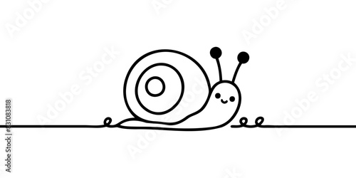 snail continuous one line drawing of isolated,
