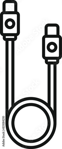 Modern usb typec cable vector illustration in minimalist black and white design, perfect for electronic device charging and data transfer photo
