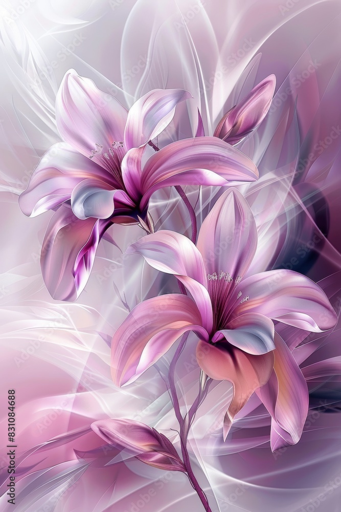 Pink Flowers Painting on White Background
