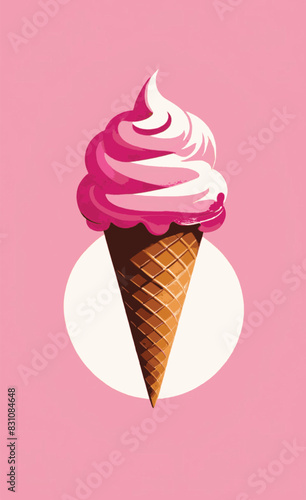 illustration of a pink ice cream on a cone for a company logo