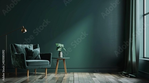 modern living room with sofa and armchair dark green wall interior design