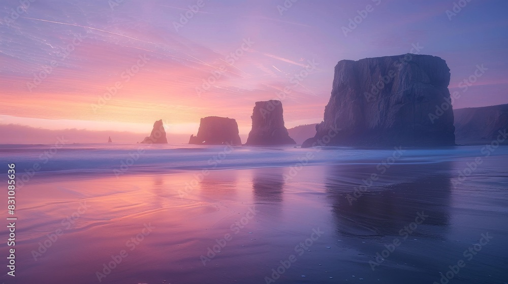 A beautiful sunset over the ocean, with a rocky shoreline in the background