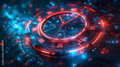 Wallpaper Mural Abstract futuristic time concept with digital clock on dark background, glowing light effect vector illustration design. Torontodigital.ca