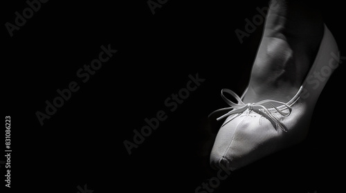 Ballet Dancer's Foot in Pointe Shoe Graceful Dance Performance Black Background