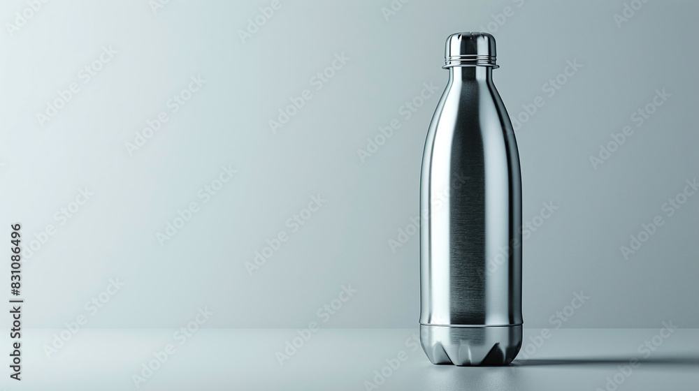 Stainless Steel Water Bottle with Minimalist Gray Background Reflecting Eco Friendly Lifestyle Stainless Steel Water Bottle with Minimalist Gray Background Reflecting Eco Friendly Lifestyle
