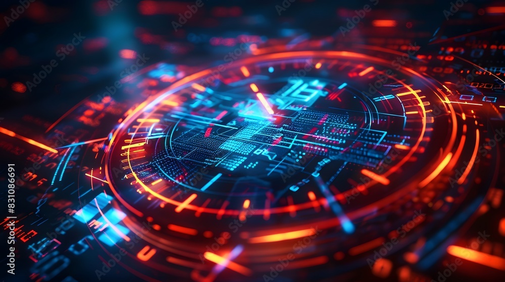 Abstract futuristic time concept with digital clock on dark background, glowing light effect vector illustration design. Abstract futuristic time concept with digital clock on dark background, glowing light effect vector illustration design.